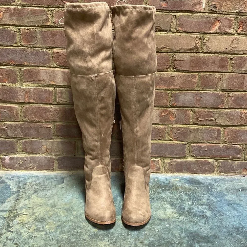 Yoki Tan Faux Suede Over The Knee Boots Size 9